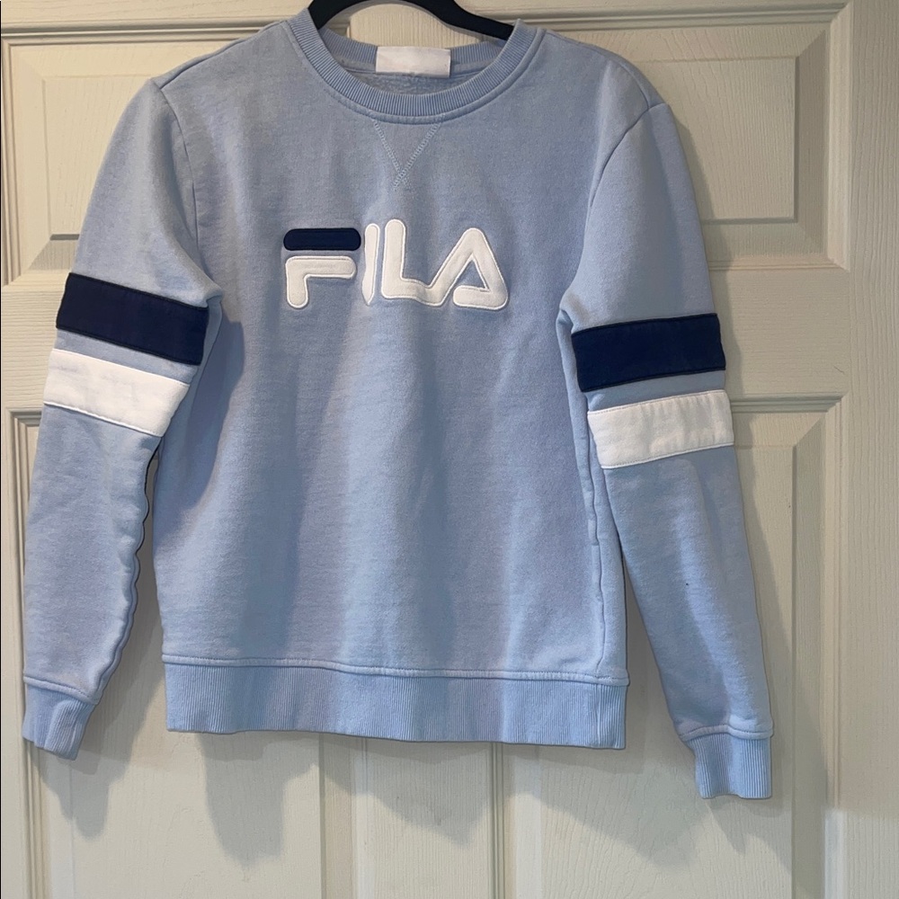 Fila Sky Blue Crewneck with Navy and White Stripes size S
